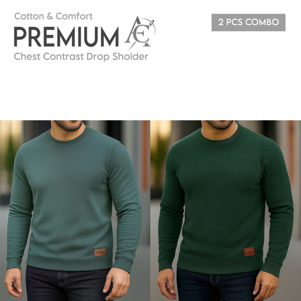 Rib Full Sleeve Pstle green-Bottle Green